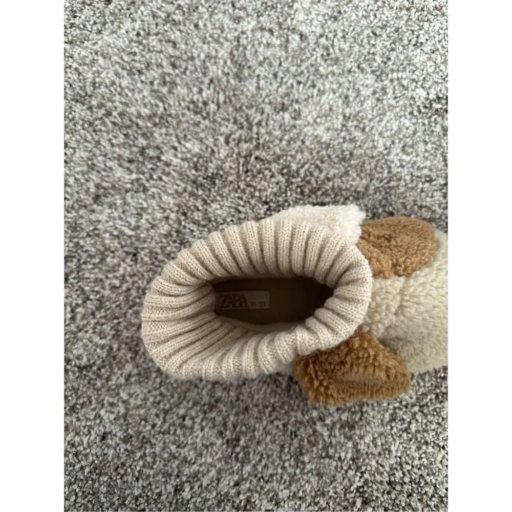 zara puppy slippers dog baby toddler kids 9.5 sock shoes sherpa teddy tan brown
